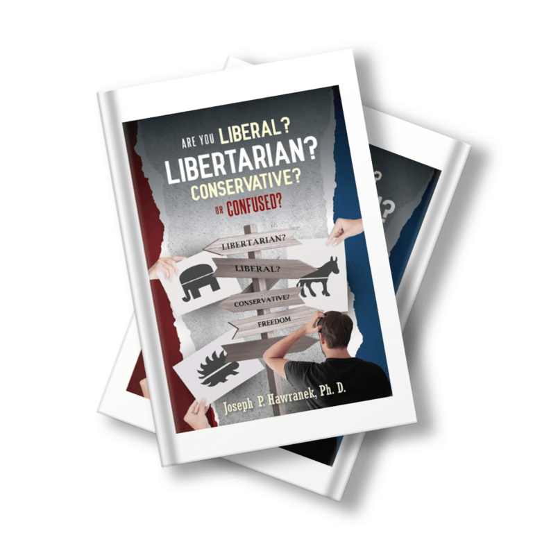 Libertarianism and the American experiment: A flag with the Statue of Liberty in the background.