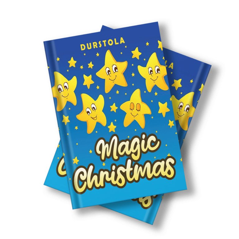 A magical Christmas book surrounded by twinkling stars, perfect for the holiday season.