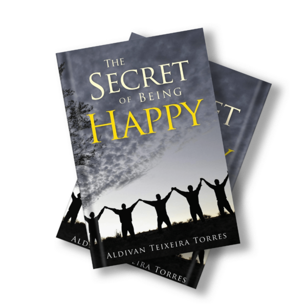 A book cover featuring the title "The Secret of Being Happy" with a bright, cheerful design and uplifting imagery.