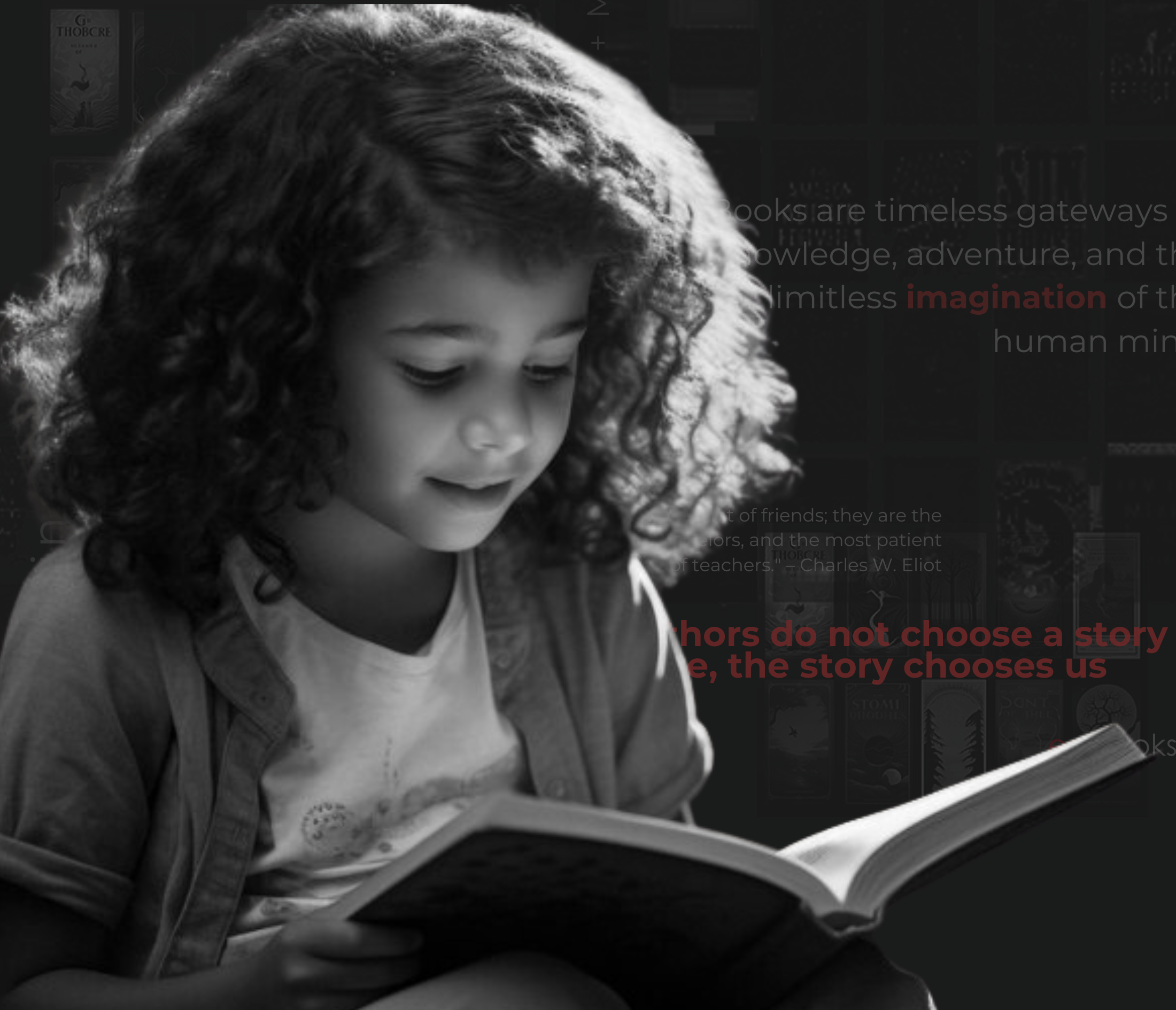 Young girl reading book against red background.